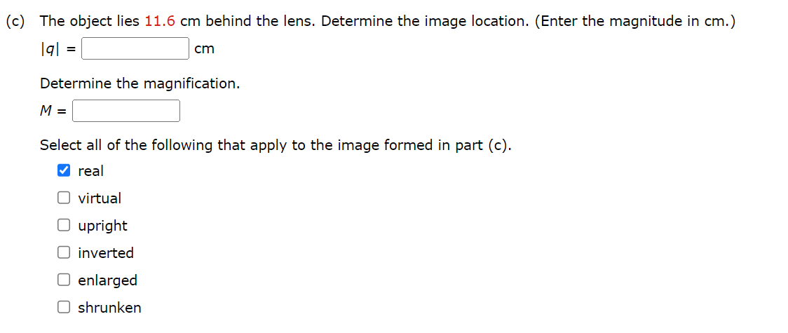 Solved between the lens and the object is different for each | Chegg.com