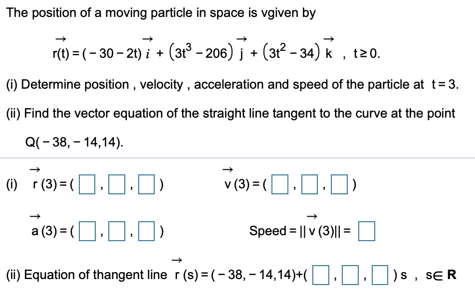 Solved The position of a moving particle in space is vgiven | Chegg.com