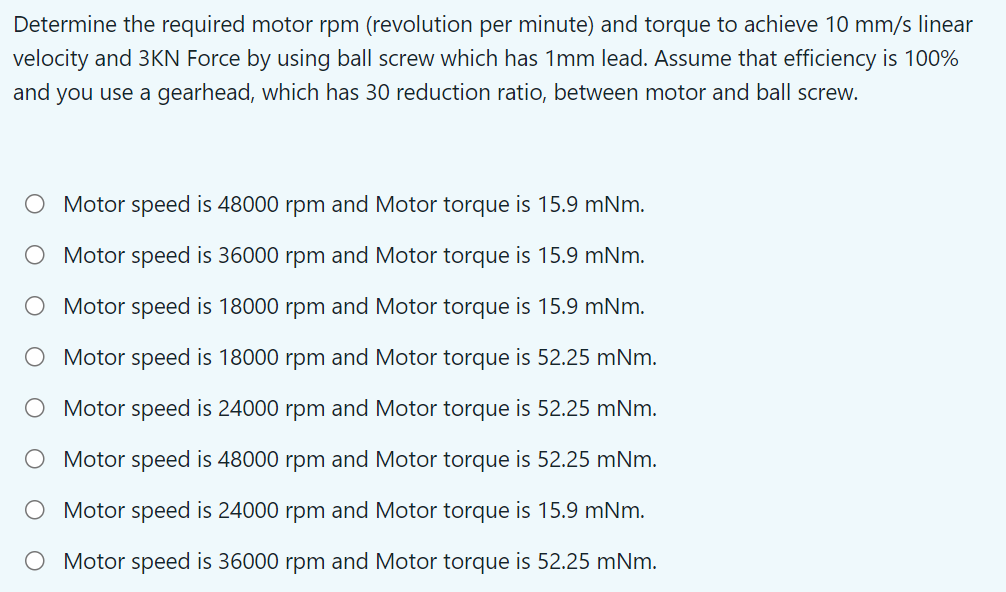 Solved Determine the required motor rpm (revolution per | Chegg.com