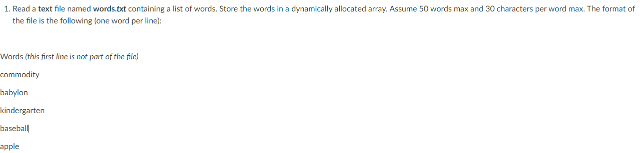 Solved 1. Read A Text File Named Words.txt Containing A List | Chegg.com