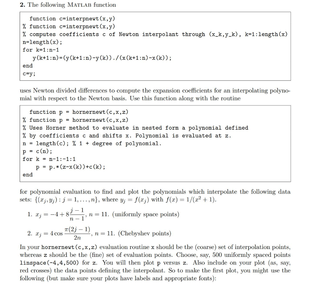 2 The Following Matlab Function Function C Interp Chegg Com