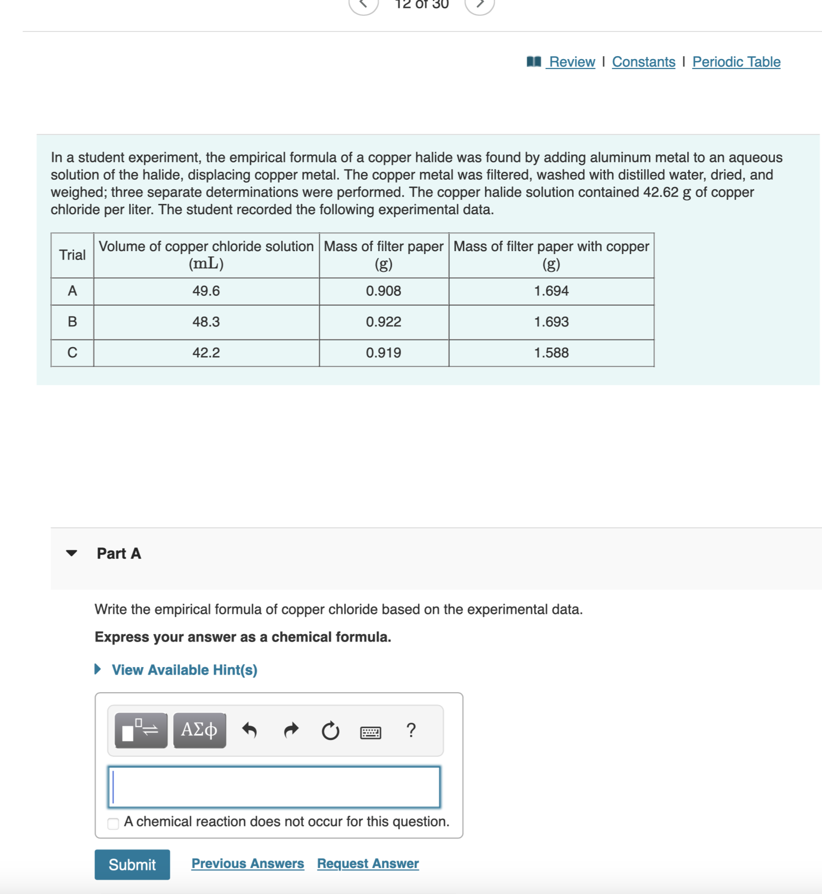 Solved In a student experiment, the empirical formula of a