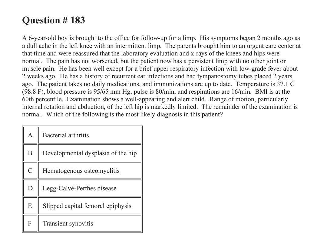 Solved Question # 183 A 6-year-old boy is brought to the | Chegg.com