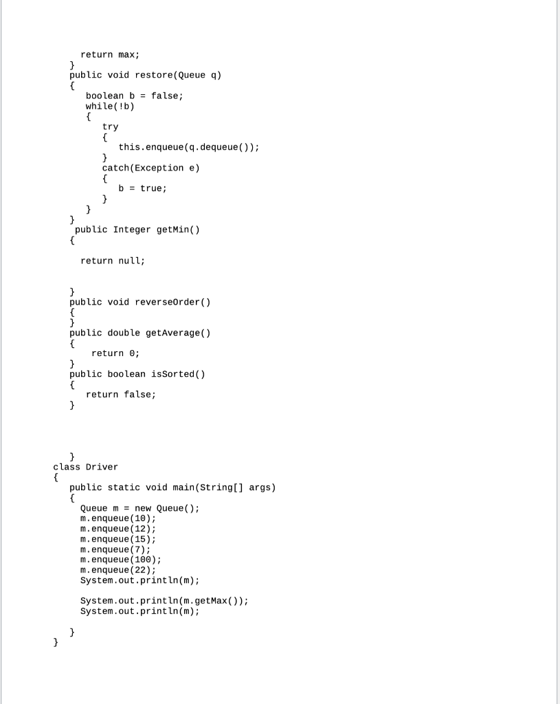 Solved Objectives Practice Queue and Exception handling | Chegg.com