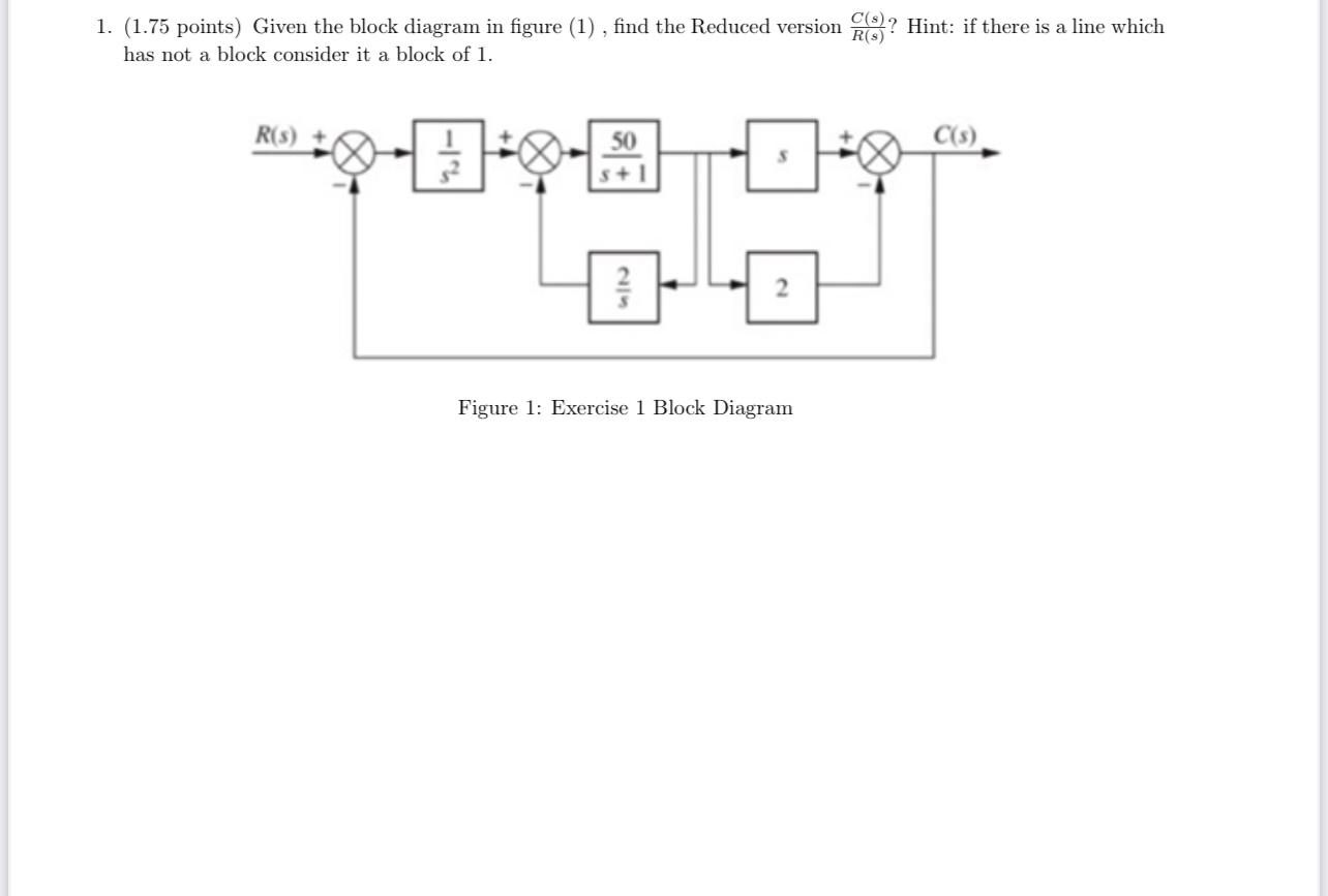 Solved 1. (1.75 points) Given the block diagram in figure | Chegg.com