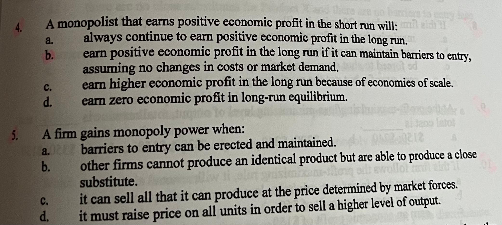 Solved The Defining Characteristics Of A Monopoly Market Chegg