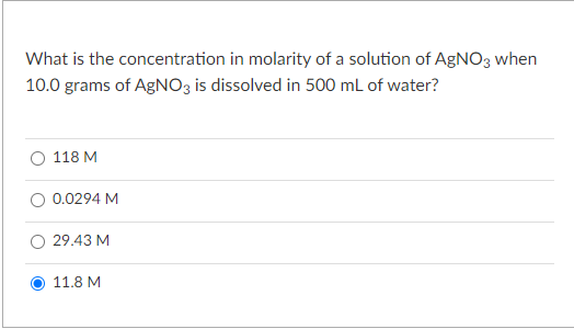 Solved What is the concentration in molarity of a solution | Chegg.com