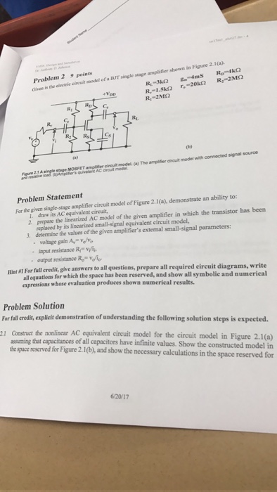 Solved For the given single-stage amplifier circuit model | Chegg.com