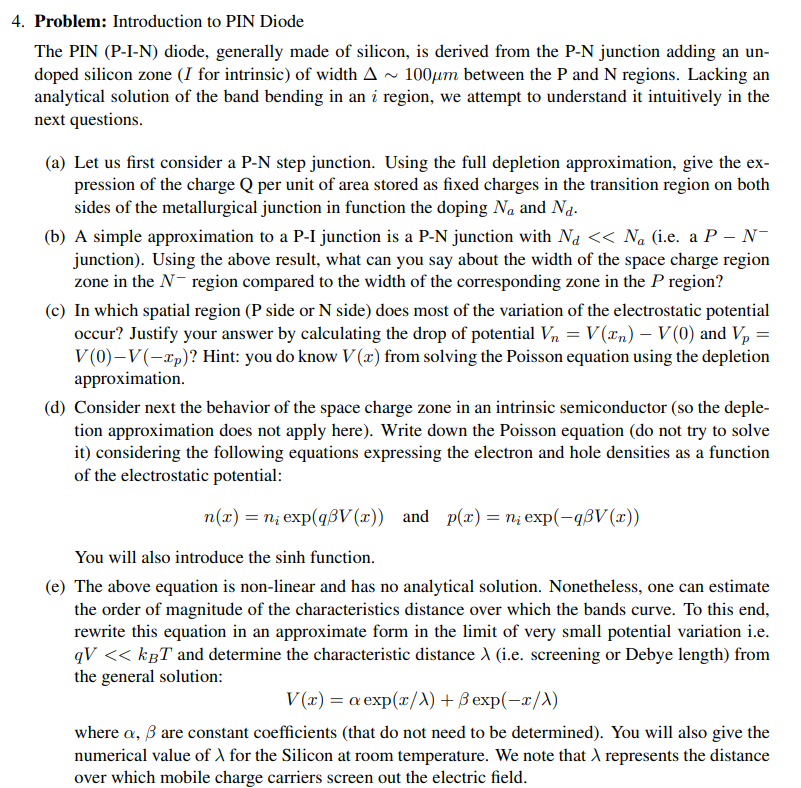 Solved Problem: Introduction to PIN Diode The PIN (P-I-N) | Chegg.com