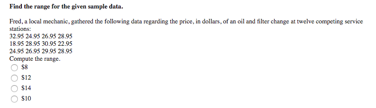 Solved Find the range for the given sample data. ing data | Chegg.com