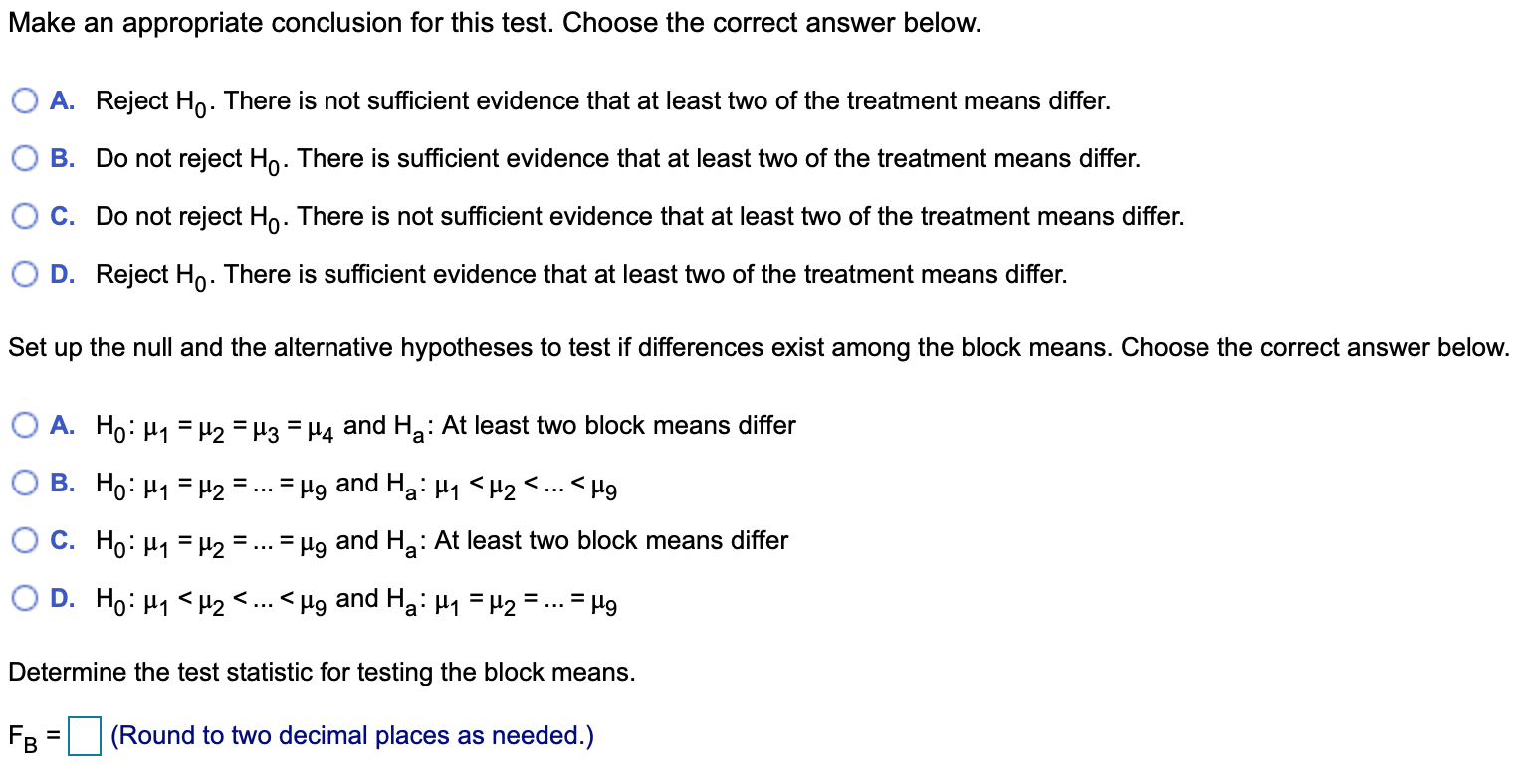 Solved Suppose an experiment utilizing a randomized block | Chegg.com