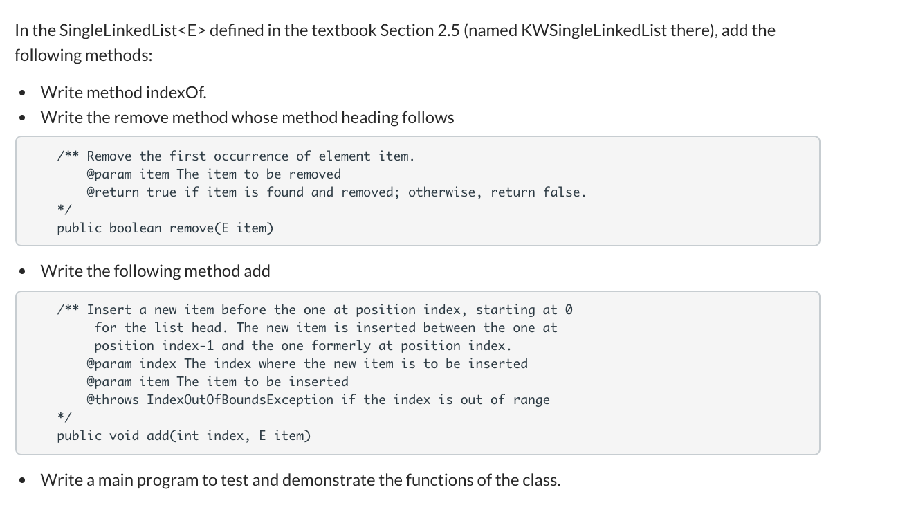 Solved In the Single Linked List defined in the textbook | Chegg.com