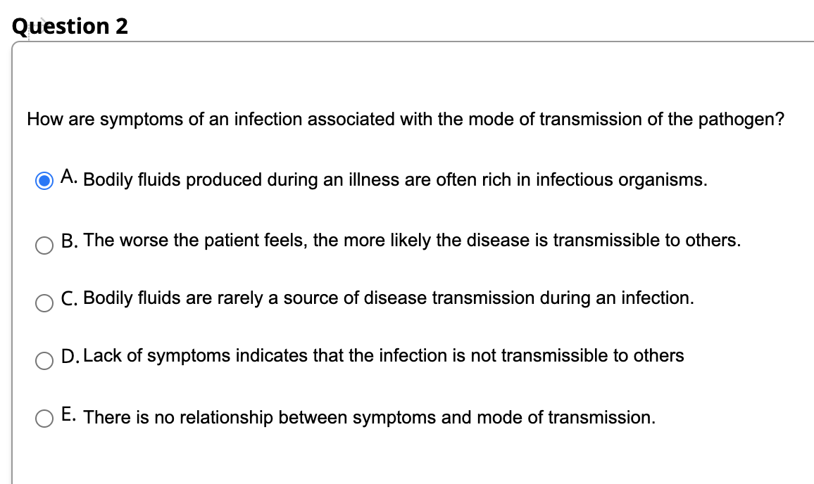 Solved Question 2 How are symptoms of an infection | Chegg.com