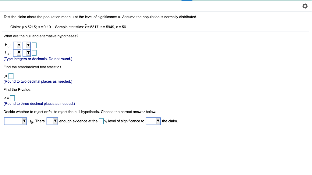 Solved Test the claim about the population mean y at the | Chegg.com