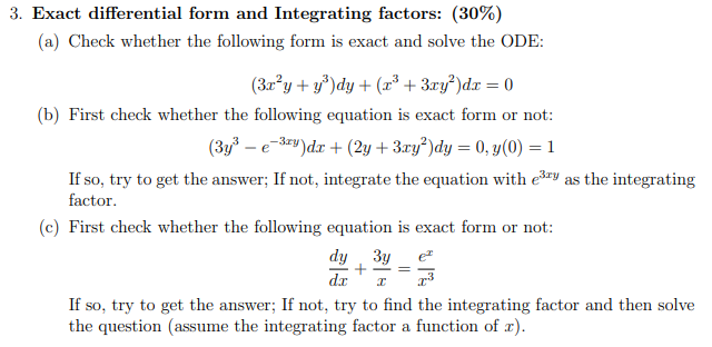 Solved 3. Exact differential form and Integrating factors: | Chegg.com