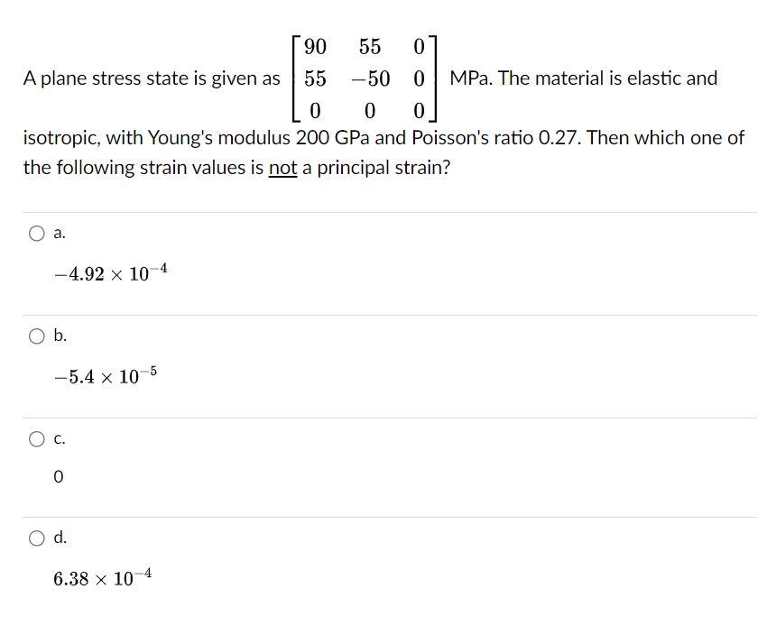 Solved A plane stress state is given as [9055055-500000]MPa. | Chegg.com