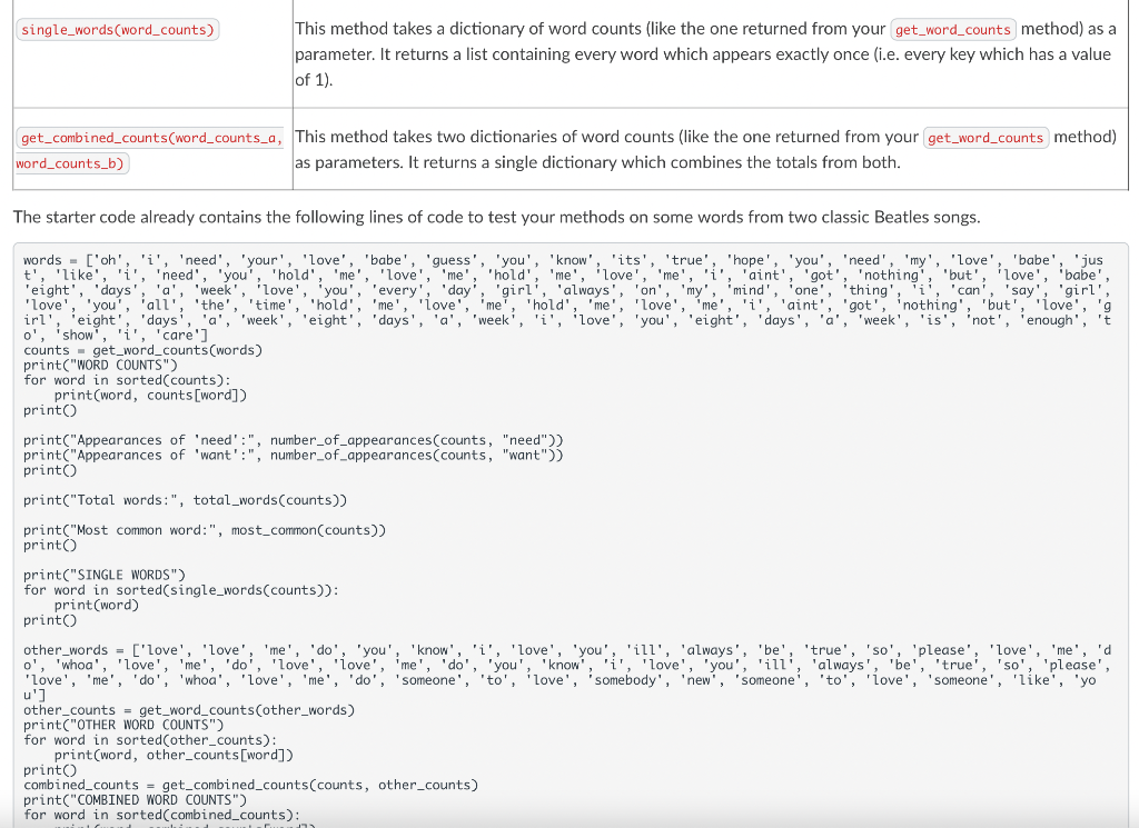 Solved You should uncomment lines to test your methods as | Chegg.com