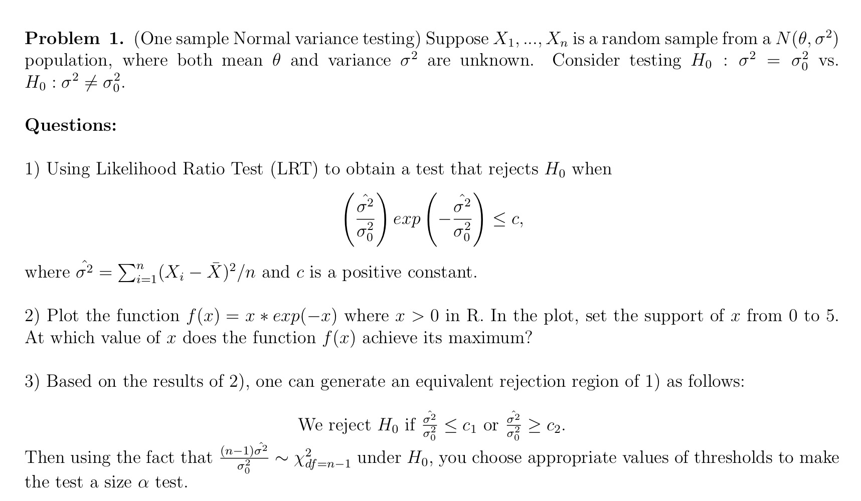 Solved Problem 1. (One Sample Normal Variance Testing) | Chegg.com