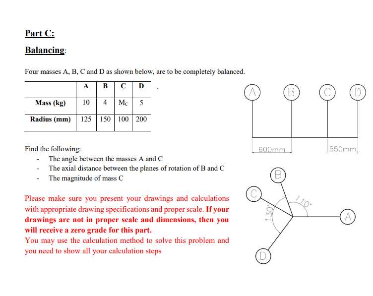 Solved Part C: Balancing: Four Masses A, B, C And D As Shown | Chegg.com