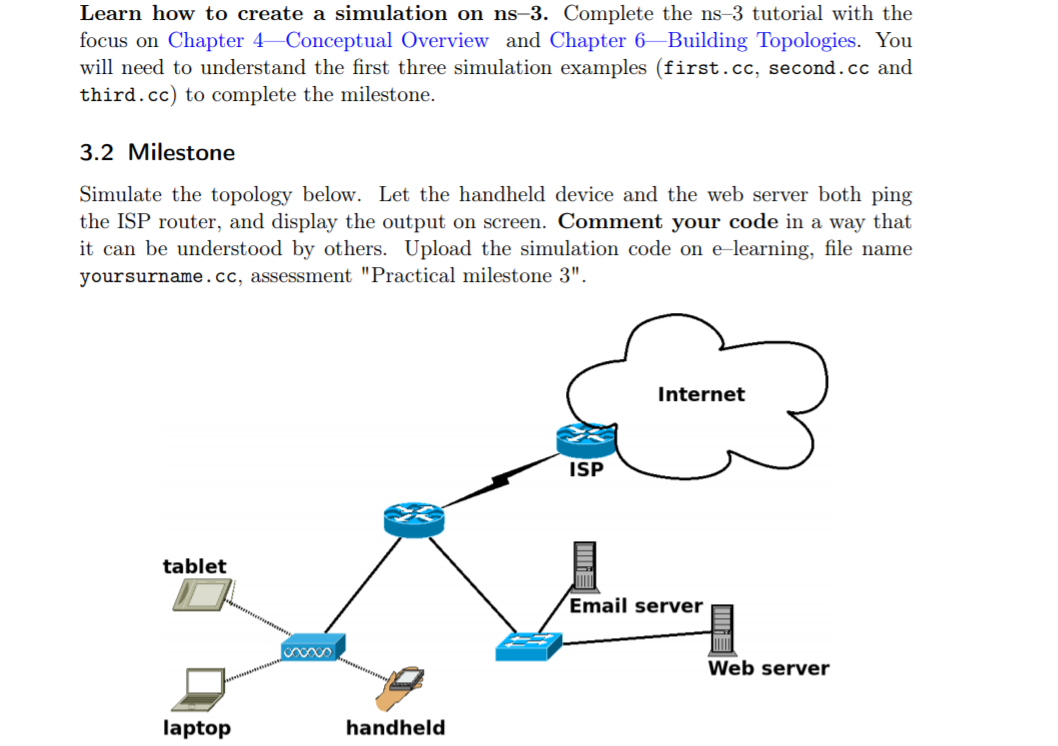 Learn how to create a simulation on ns-3. Complete | Chegg.com