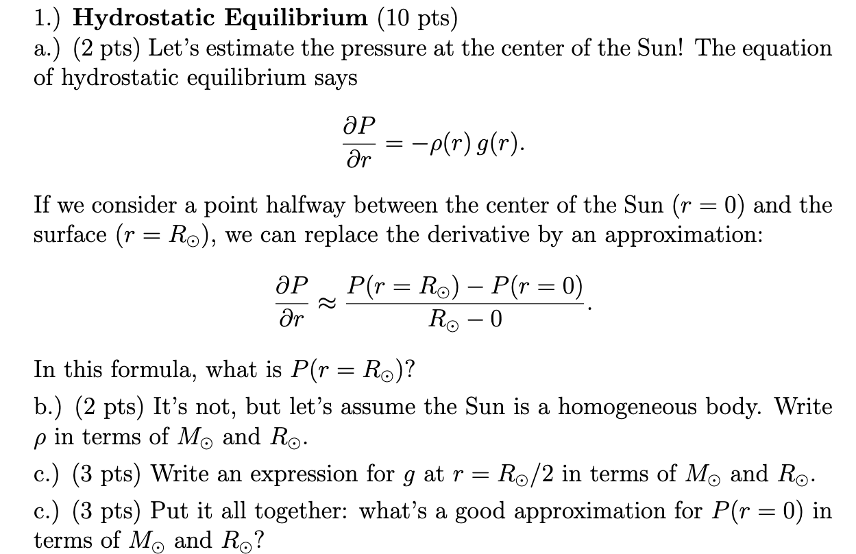 Solved 1 Hydrostatic Equilibrium 10 Pts A 2 Pts