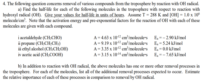 Solved 4. The following question concerns removal of various | Chegg.com