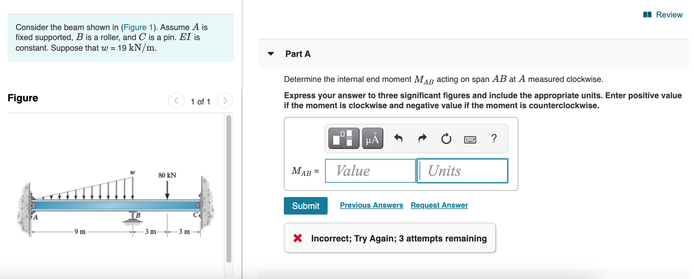 Solved 1 Review Consider the beam shown in (Figure 1). | Chegg.com