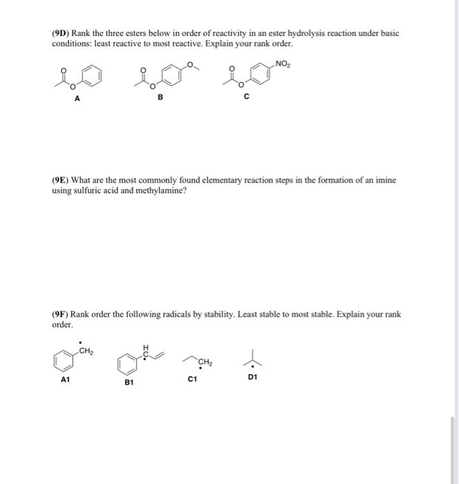 Solved (9D) Rank the three esters below in order of | Chegg.com