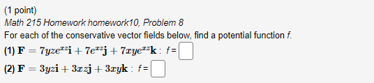 Solved (1 point) Math 215 Homework homework10, Problem 8 For | Chegg.com