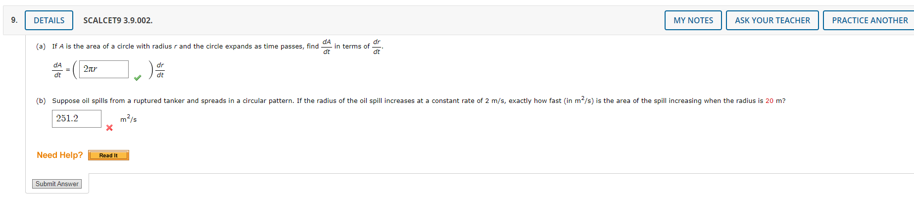 Solved (a) If A is the area of a circle with radius r and | Chegg.com