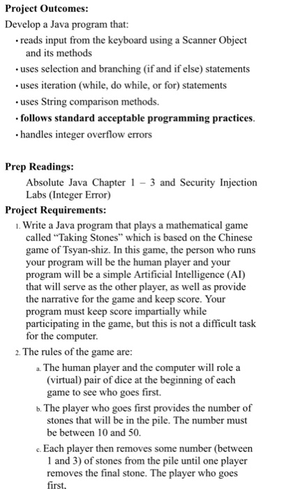 Solved Project outcomes: Develop a Java program that: .reads | Chegg.com