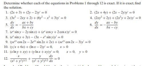Solved Determine whether each of the equations in Problems 1 | Chegg.com
