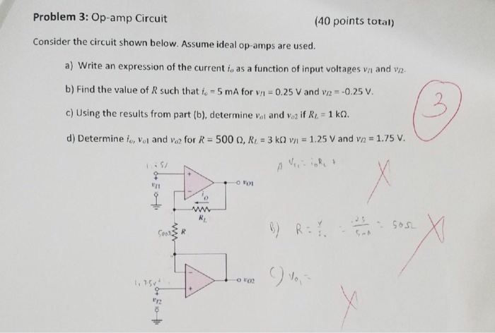 Solved Problem 3: Op-amp Circuit (40 points total) Consider | Chegg.com