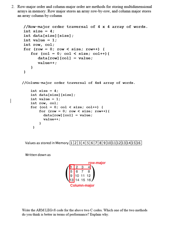 2. Row-major order and column-major order are methods | Chegg.com