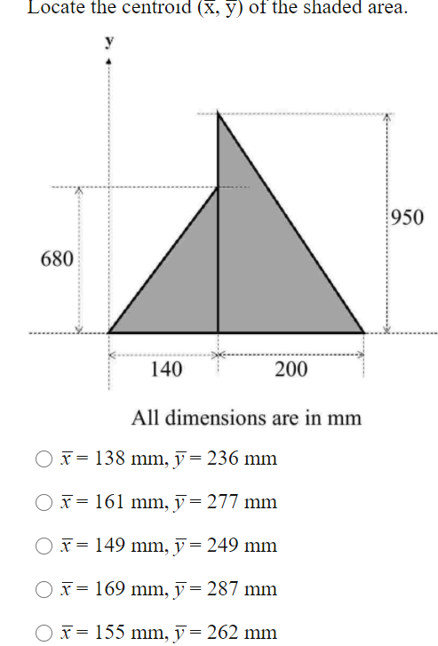 Solved Locate The Centroid (x, Y) Of The Shaded Area. 950 