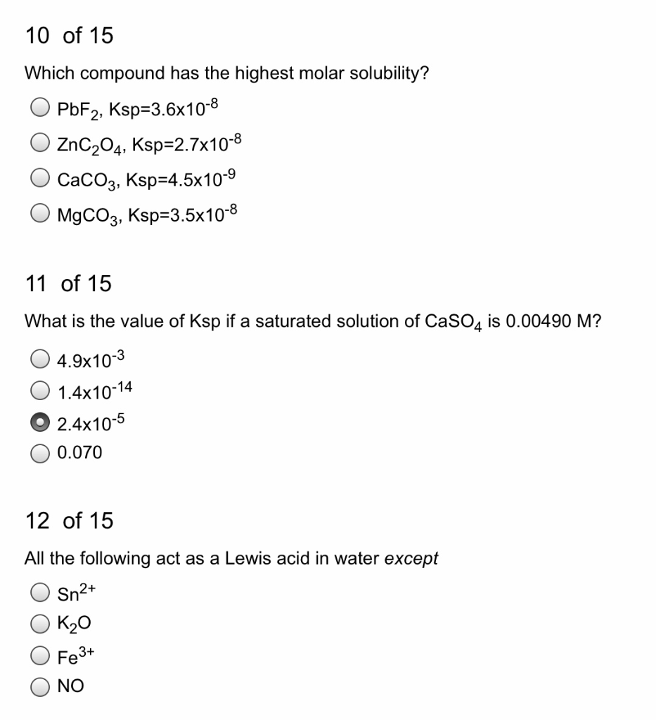 Solved 10 of 15 Which compound has the highest molar | Chegg.com