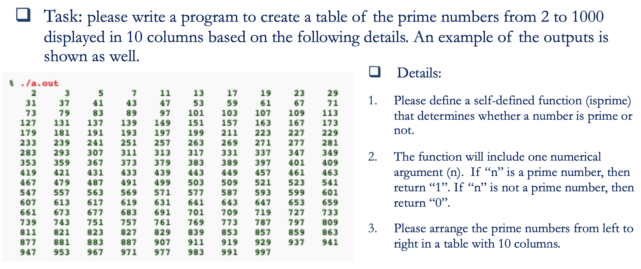 Solved Task: please write a program to create a table of the | Chegg.com