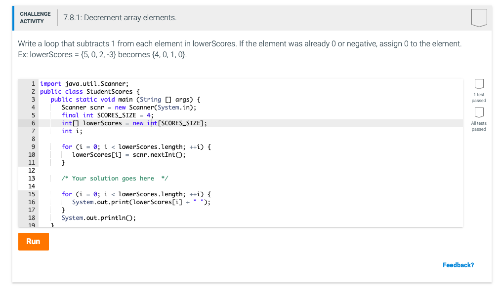 Solved CHALLENGE ACTIVITY 7.8.1: Decrement array elements. | Chegg.com