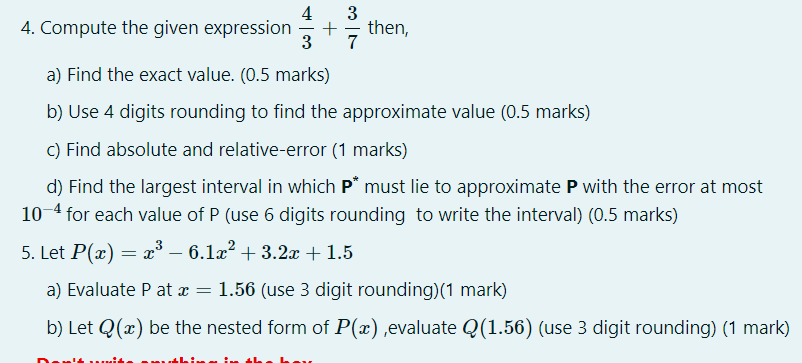 Solved 4. Compute the given expression 4 3 + 3 7 then, a) | Chegg.com