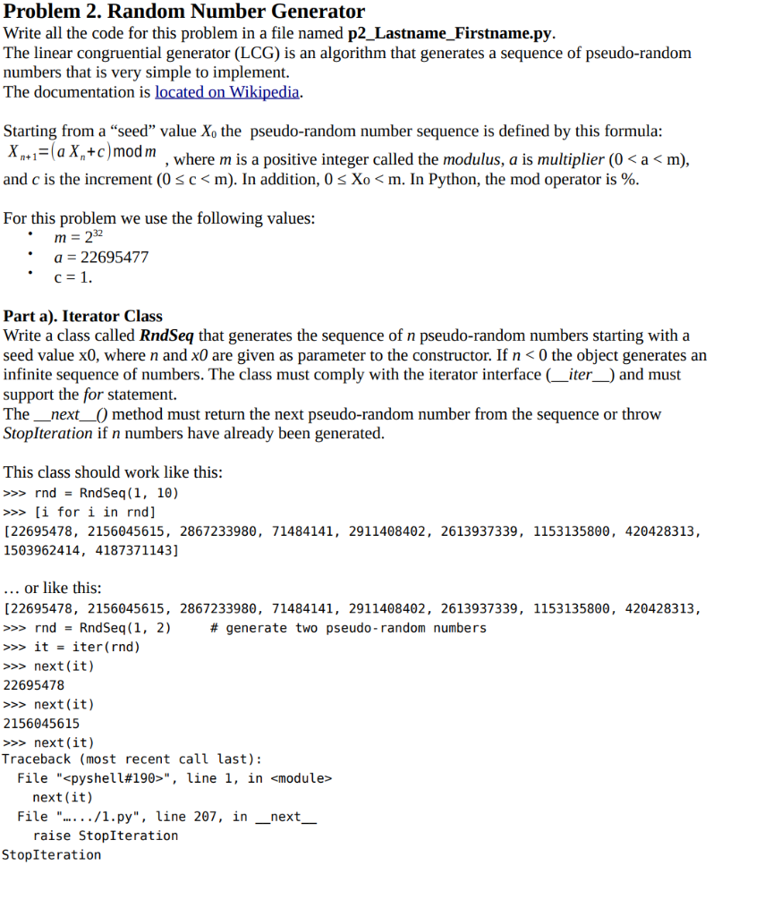 Problem 2. Random Number Generator Write all the code | Chegg.com