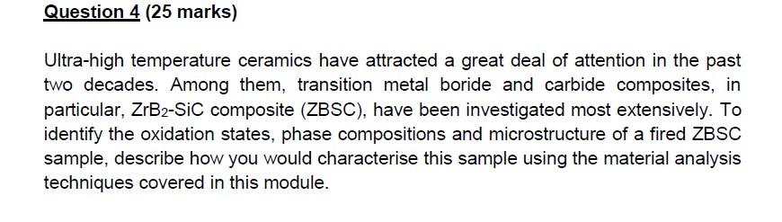 Solved Question 4 (25 marks) Ultra-high temperature ceramics | Chegg.com