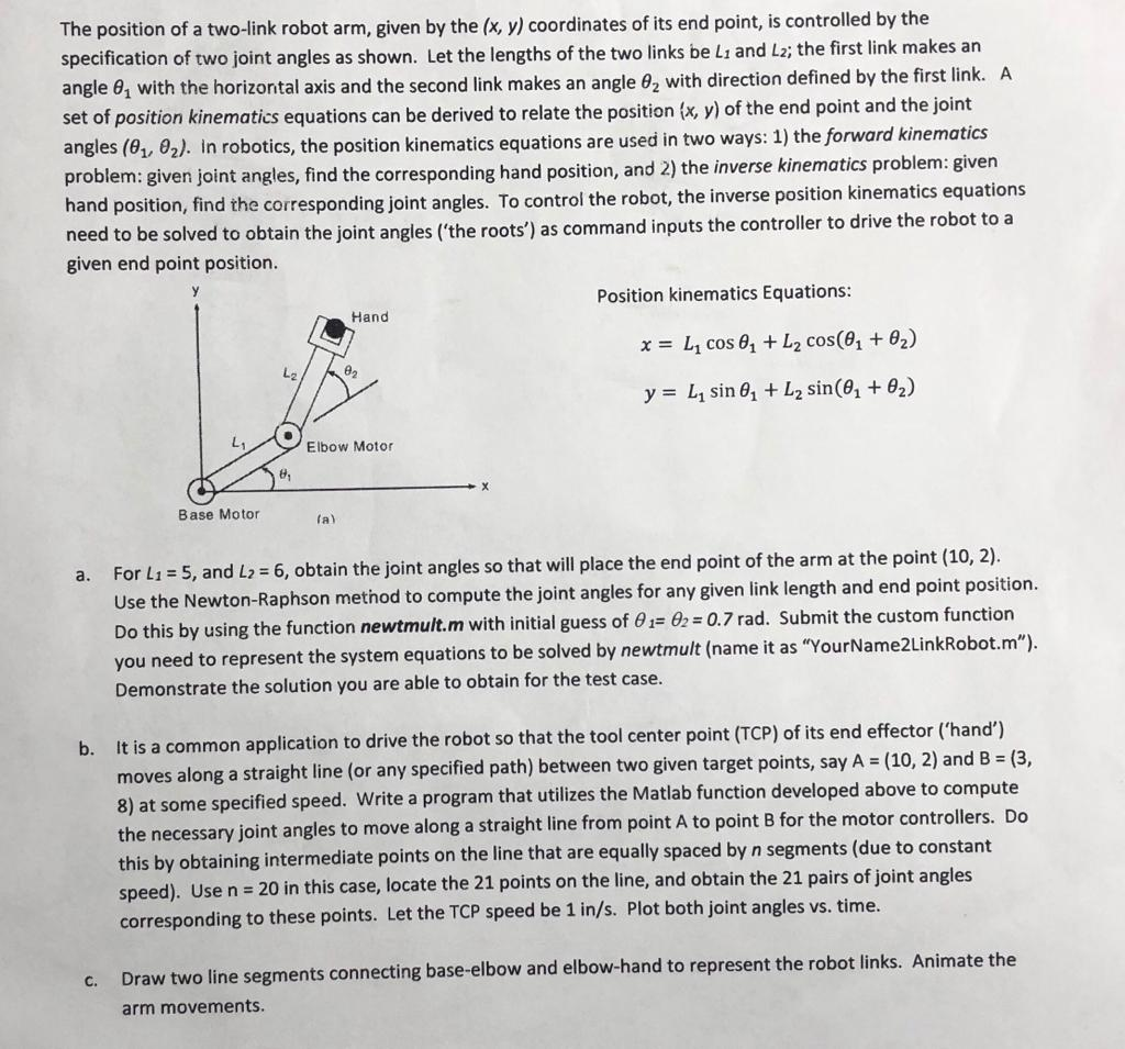 The position of a two-link robot arm, given by the | Chegg.com