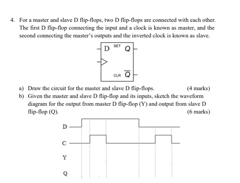 Solved 4. For a master and slave D flip-flops, two D | Chegg.com