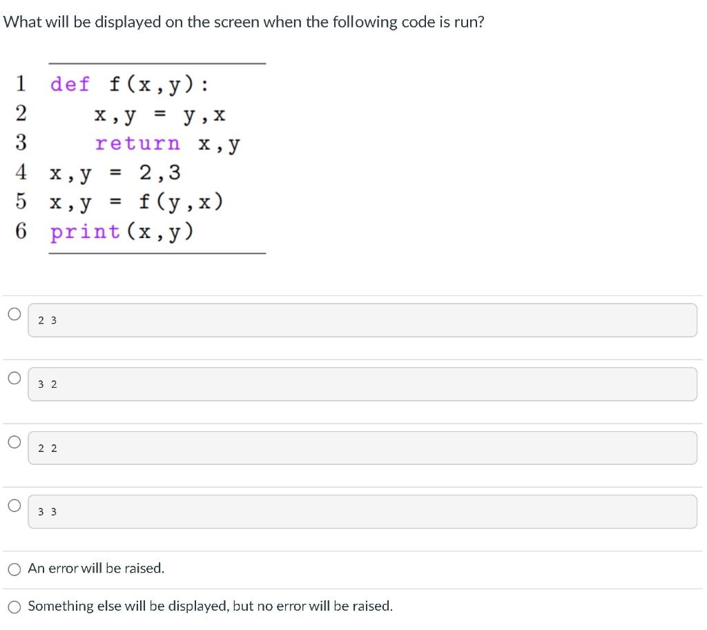 Solved What will be displayed on the screen when the | Chegg.com