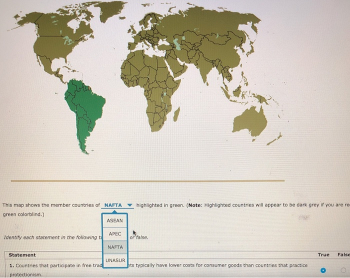 Solved This map shows the member countries of NAFTA