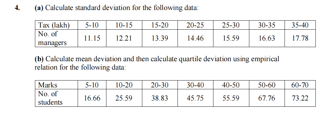 Solved 4. (a) Calculate standard deviation for the following | Chegg.com