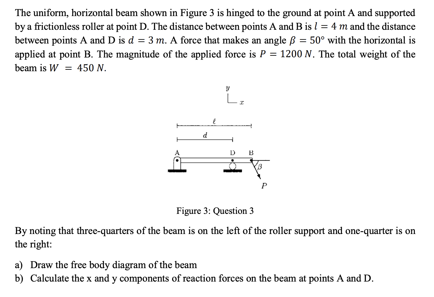 Solved The uniform, horizontal beam shown in Figure 3 is | Chegg.com