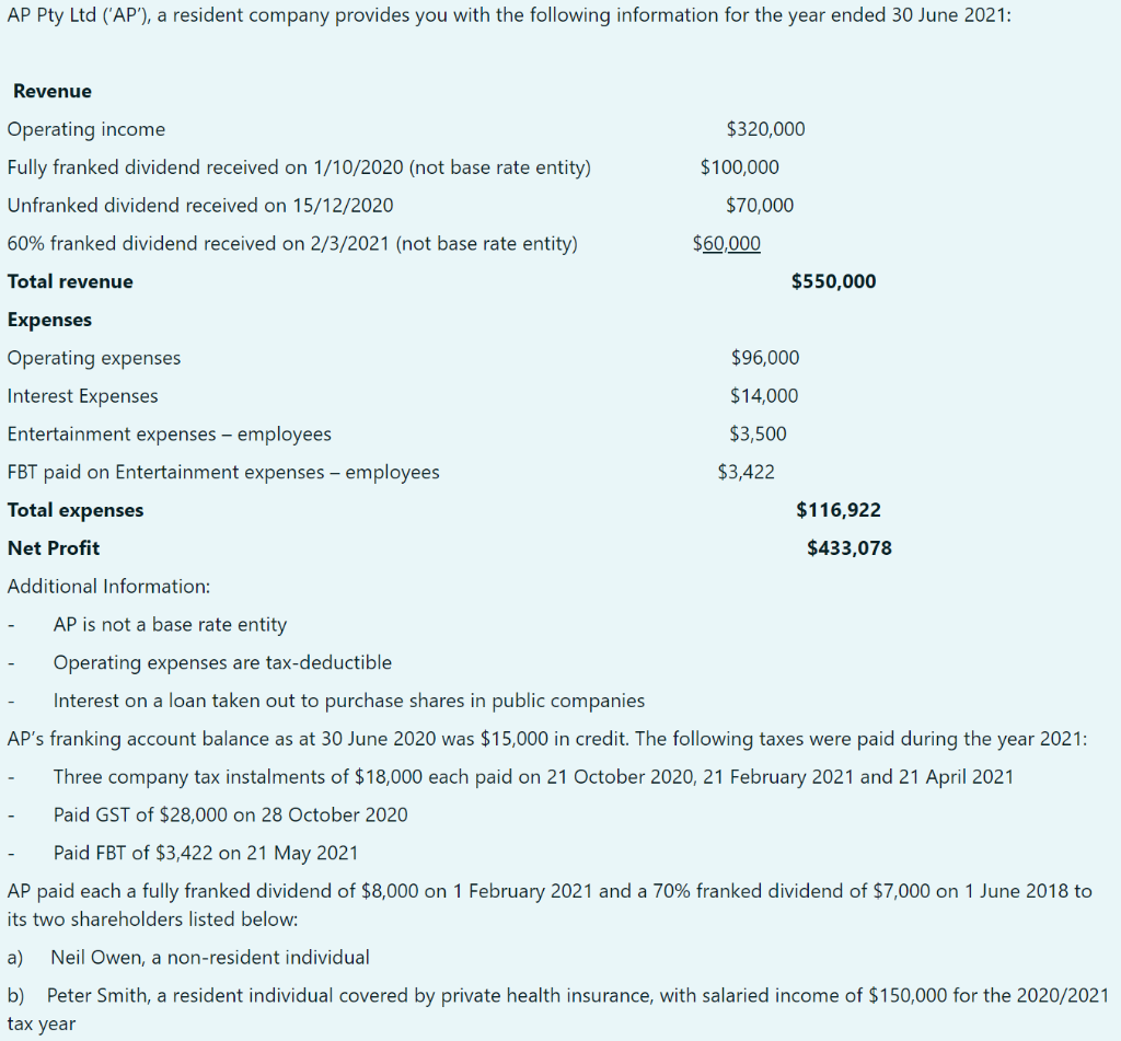 AP Pty Ltd ('AP'), a resident company provides you