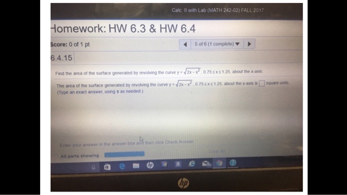Solved Calc. II with Lab (MATH 242-02) FALL 2017 Homework: | Chegg.com