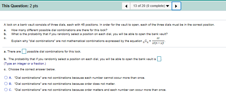 Solved This Question: 2 pts 13 of 20 (0 complete) A lock on | Chegg.com